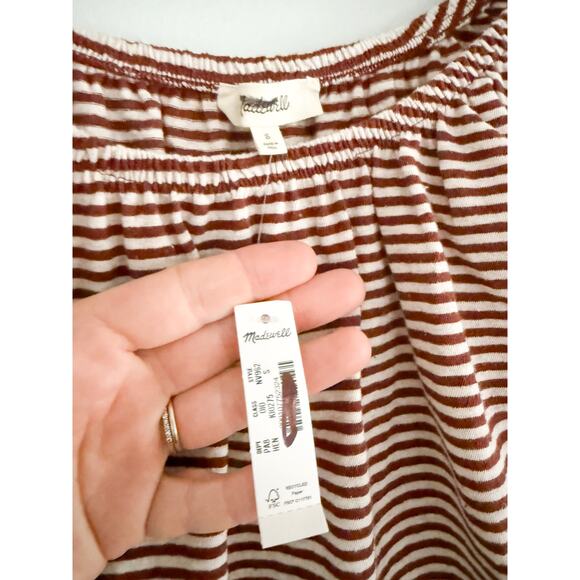 Madewell | NWT Bubble Tee in Henna Brown Cream Stripe | Sz S - Picture 6 of 9